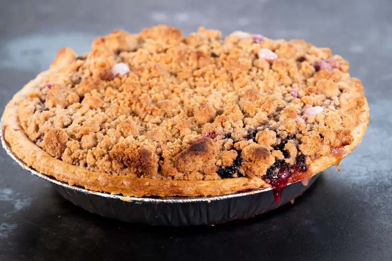 Apple blueberry pie with a lattice crust at The Magpie Bakery